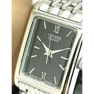 Citizen Women's Watch EJ5850-57E Quartz Black Dial Silver Petite Rectang…